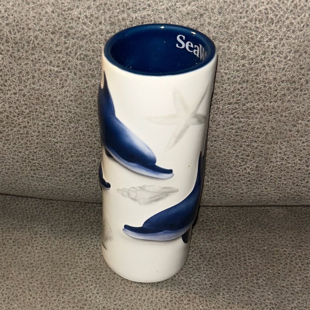 50%off w♥️ SeaWorld Tall Shooter Shot Glass - Blue And White Dolphin